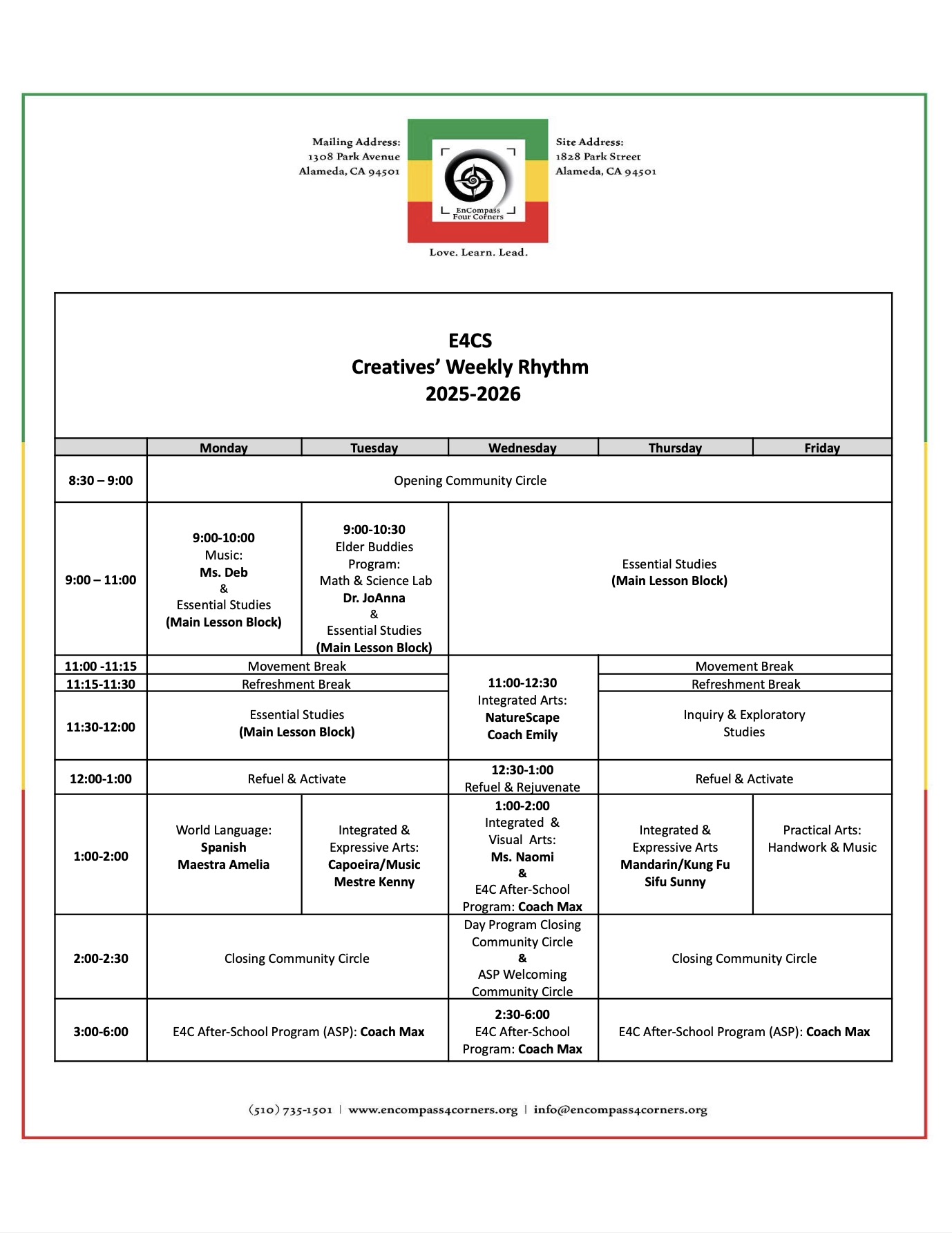 weekly rhythm schedule
