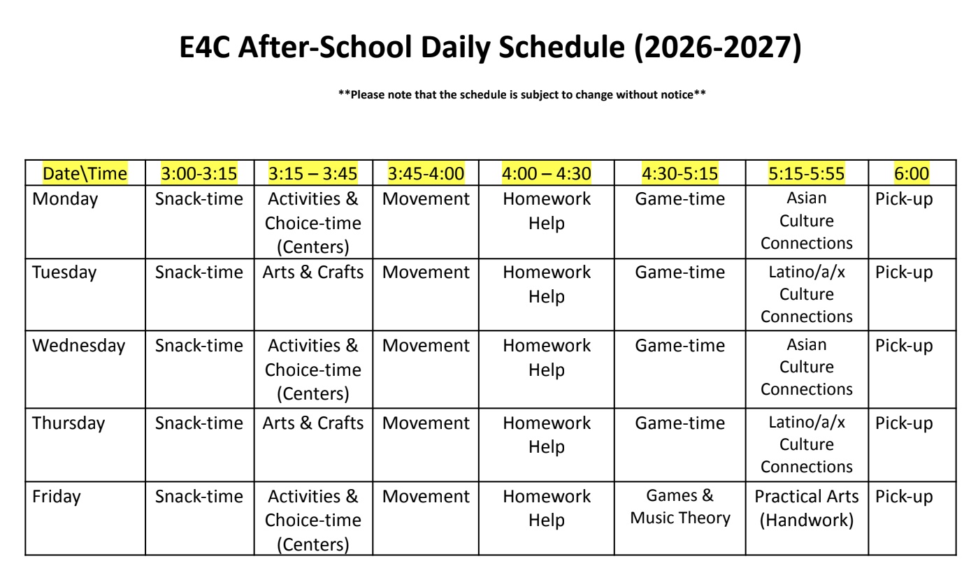 2026 2027 after school schedule
